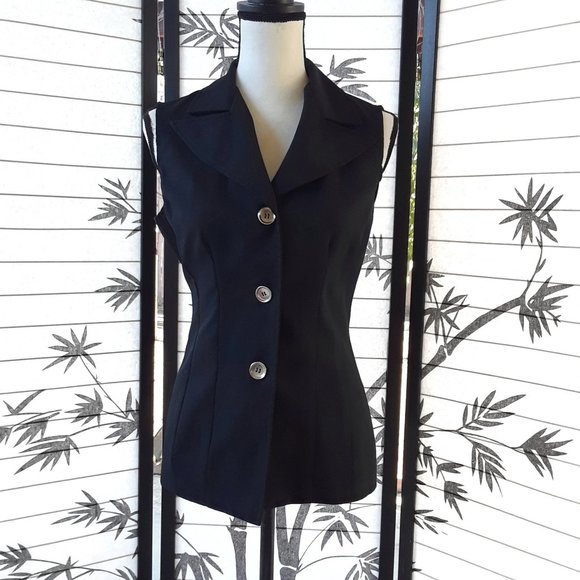 Vintage Jackets & Blazers - Vintage 1980s Black G Buckle V Neck Button Down Vest